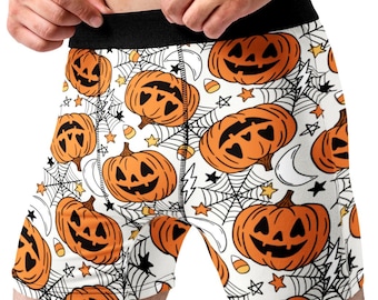 Random Stock Apparel Halloween Pumpkin Boxer Briefs Mens Jack O Lantern Underwear