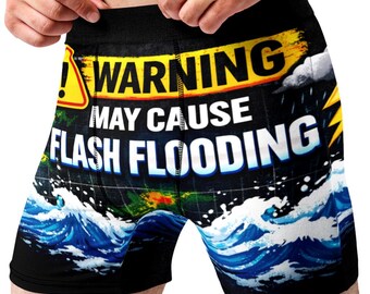 Warning Flash Flooding Boxer Briefs Funny Mens Underwear Gag Gift Novelty Adult Humor Boxers