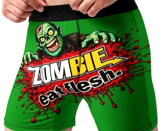 Random Stock Apparel Zombie Eat Flesh Funny Halloween Boxer Briefs Mens Underwear