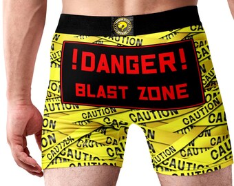 Danger Blast Zone Boxer Briefs for Men Funny Warning Underwear Novelty Gag Gift for Boyfriend Husband Adult Humor Boxers