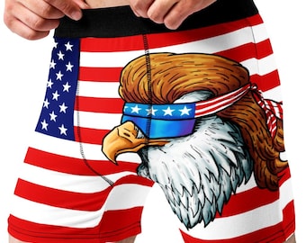 USA Flag Eagle Boxer Briefs for Men, Patriotic American Underwear, Funny 4th of July Gift for Him, Novelty Freedom Boxers