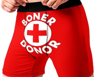 Funny Boner Donor Boxer Briefs for Men, EMT Parody Underwear, Gag Gift for Boyfriend Husband, Bachelor Party Humor Boxers