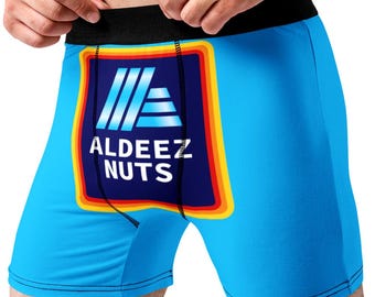 Funny Deez Nuts Boxer Briefs for Men, Parody Grocery Style Underwear, Gag Gift for Boyfriend Husband, Novelty Humor Boxers