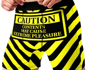 Caution Extreme Pleasure Boxer Briefs Funny Mens Underwear Warning Novelty Boxers Adult Humor Gag Gift for Him