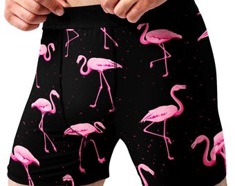 Pink Flamingo Boxer Briefs for Men, Tropical Bird Underwear, Funny Novelty Gift for Boyfriend Husband, Cool Pattern Boxers