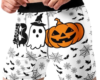 Random Stock Apparel BOO Ghost & Pumpkin Halloween Boxer Briefs Mens Funny Underwear