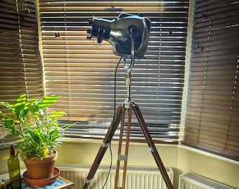 Original Vintage Strand Patt. 23 1950s Stage Light on Wooden Tripod