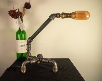 Unique Steampunk Industrial Pipe Light Desk Lamp with three legs
