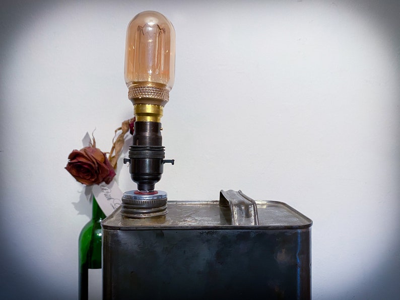 Oil Can Repurposed Into a Side Lamp in Raw Steel Etsy