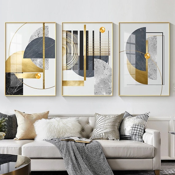 Modern Abstract Art Gold Wall Decor Geometric Art Living Etsy