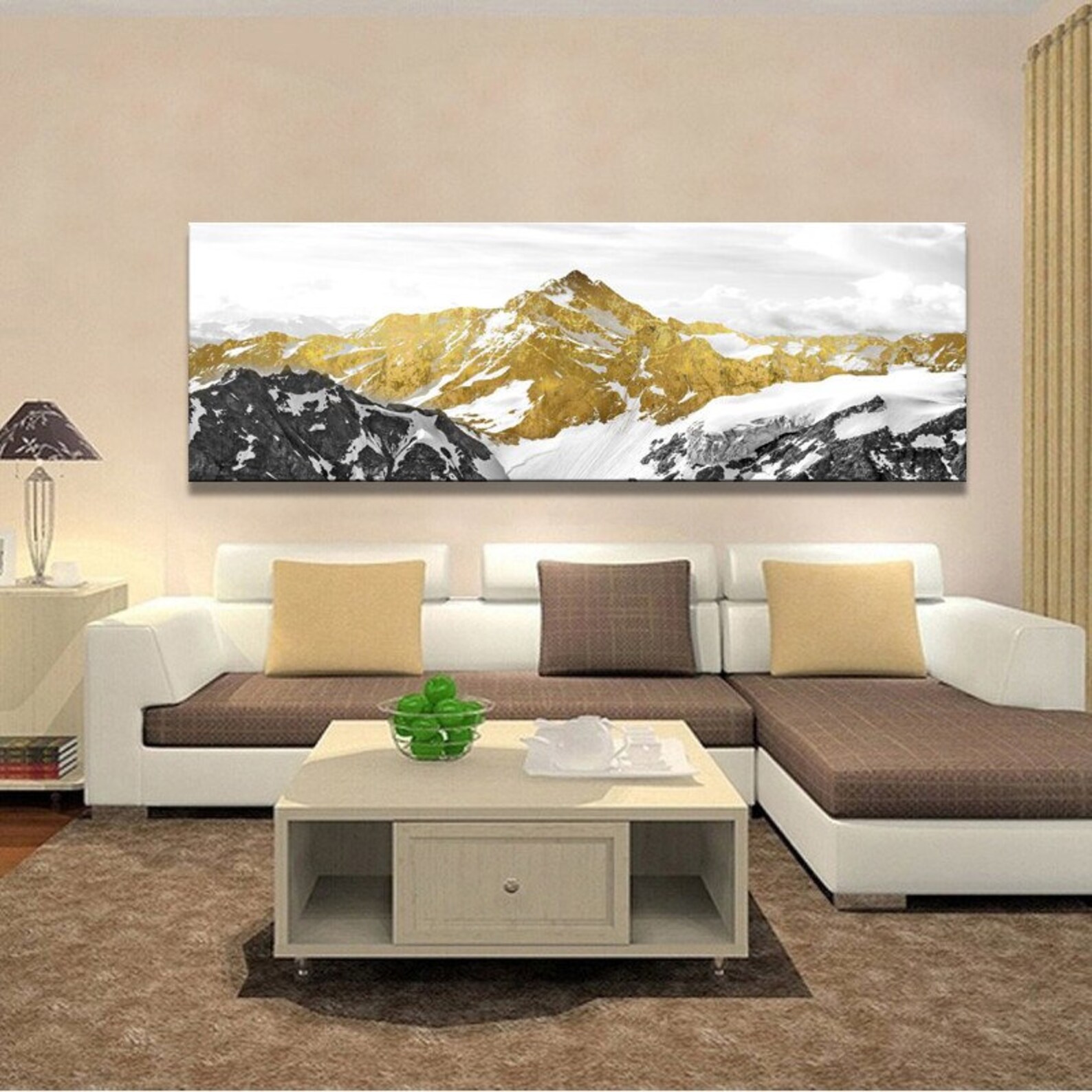 Panoramic Mountain With Gold Wall Art Canvas HD Quality - Etsy