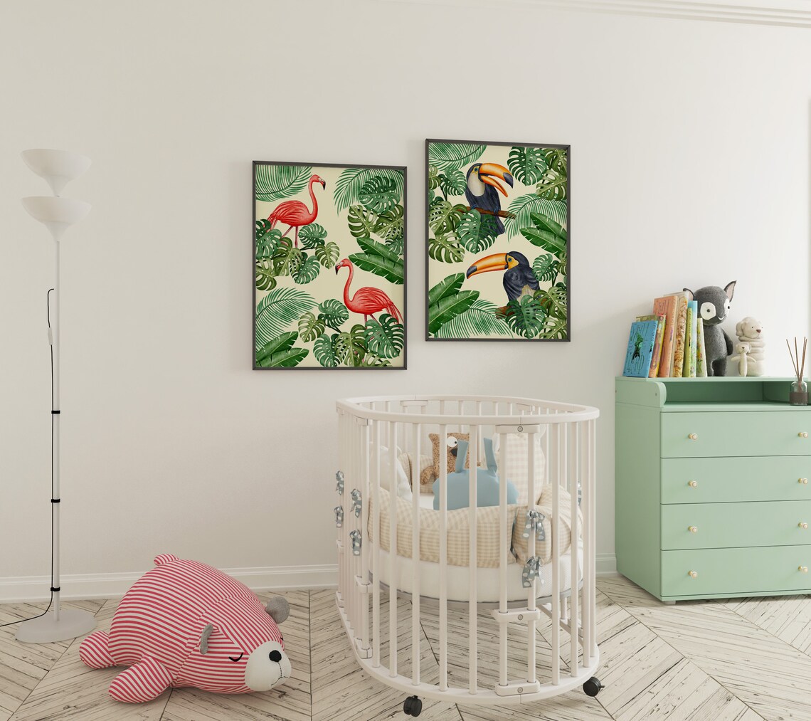 Tropical Nursery Decor Jungle Wall Art Kids Room Decor Baby Etsy