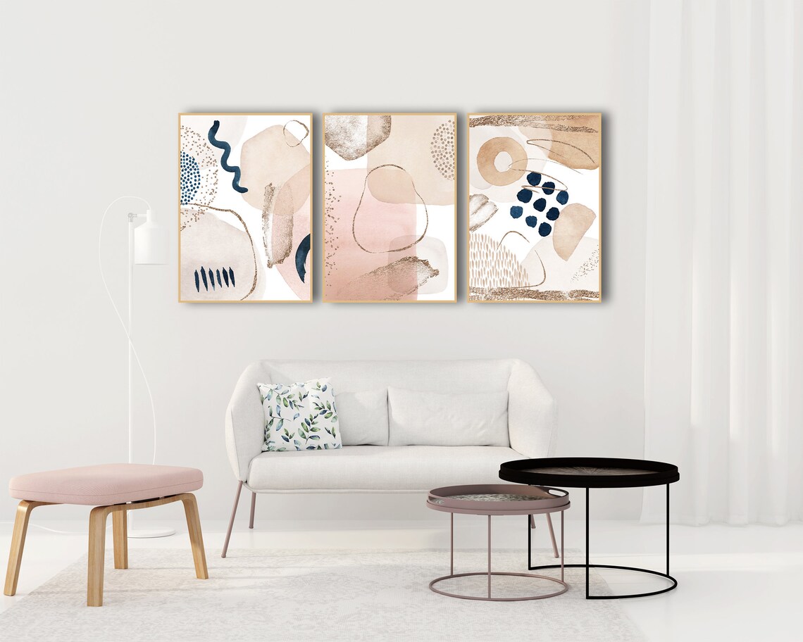 ROSE GOLD Wall Art Above Couch Wall Art 3 Piece Wall Art Etsy