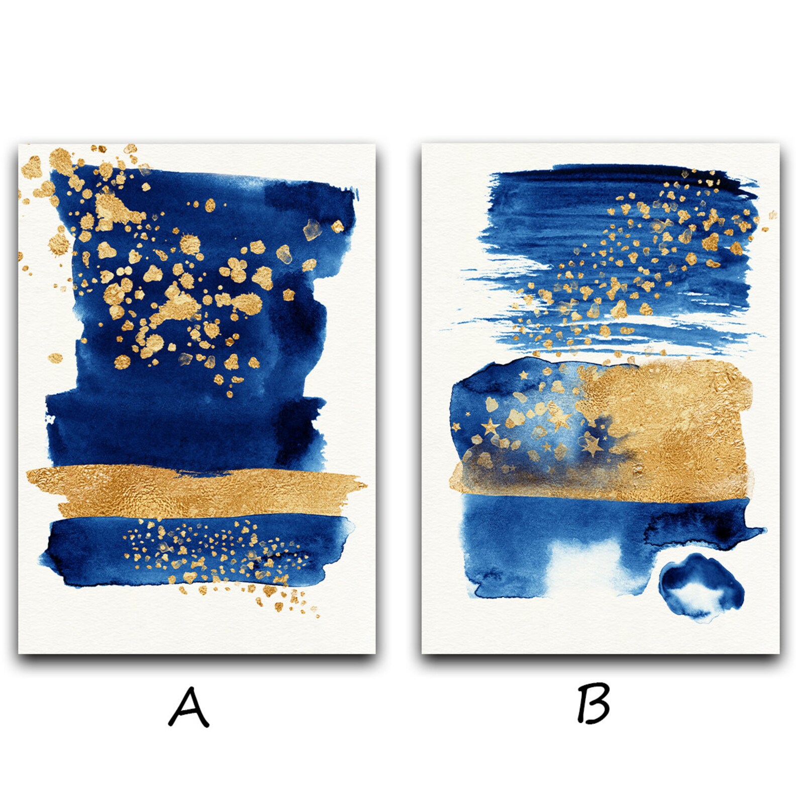 Blue And Gold Art Print Navy Blue Wall Art Living Room Etsy