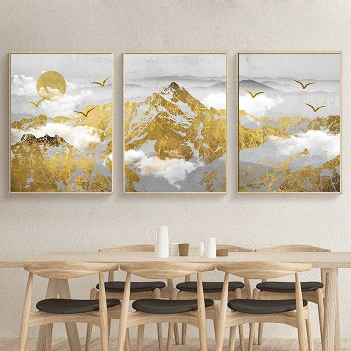 Golden Mountain Wall Art Landscape Print Gold Wall Art Etsy
