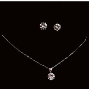 Round Brilliant Crystal Wedding Necklace Earrings Set, Single Diamante Necklace Earrings, Bridal Wedding Jewellery