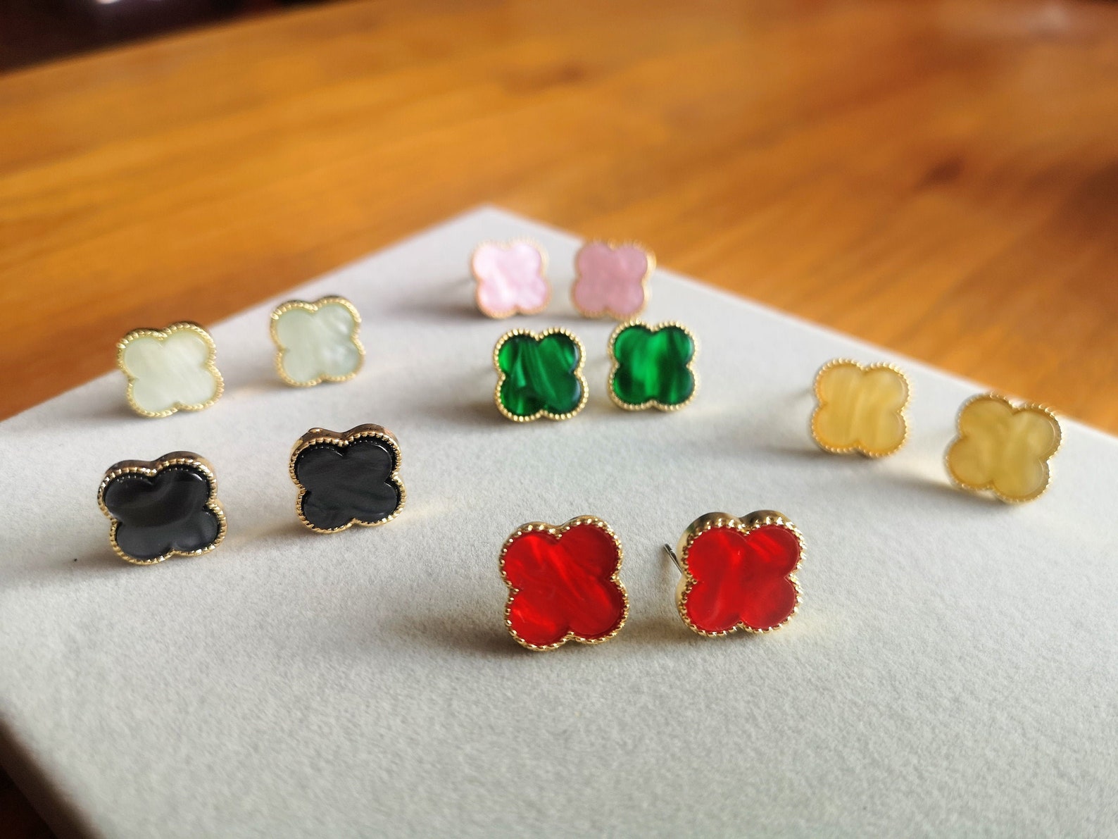 Clover Earrings Gold Four Leaf Clover Earrings Studs White Etsy