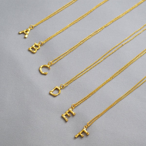 18ct Gold Initial Necklace, Bamboo Initial Necklace, Alphabet Pendant Necklace, Stacking Necklace, Gold Layering Necklace, Xmas Gift Idea