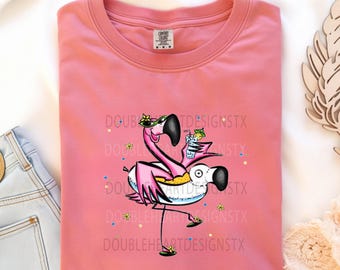 Flamingo With Drink PNG, Waterslide Decal, Digital Download Clip Art