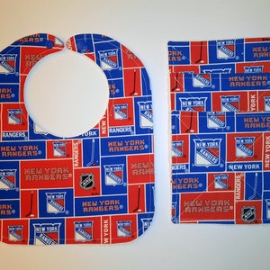 NY Rangers Baby Bib & Washcloth Set: Handmade Hockey Gift