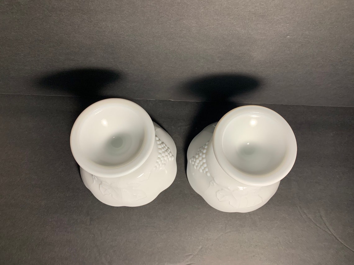 Vintage White milk glass candle holders Harvest grape and leaf Etsy