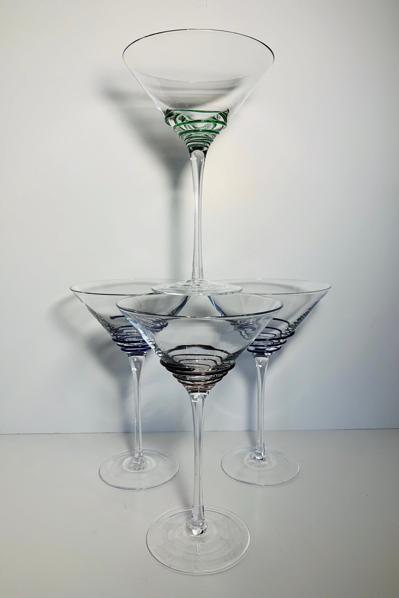 Mexican martini glasses multi colored swirls Hand Blown Etsy