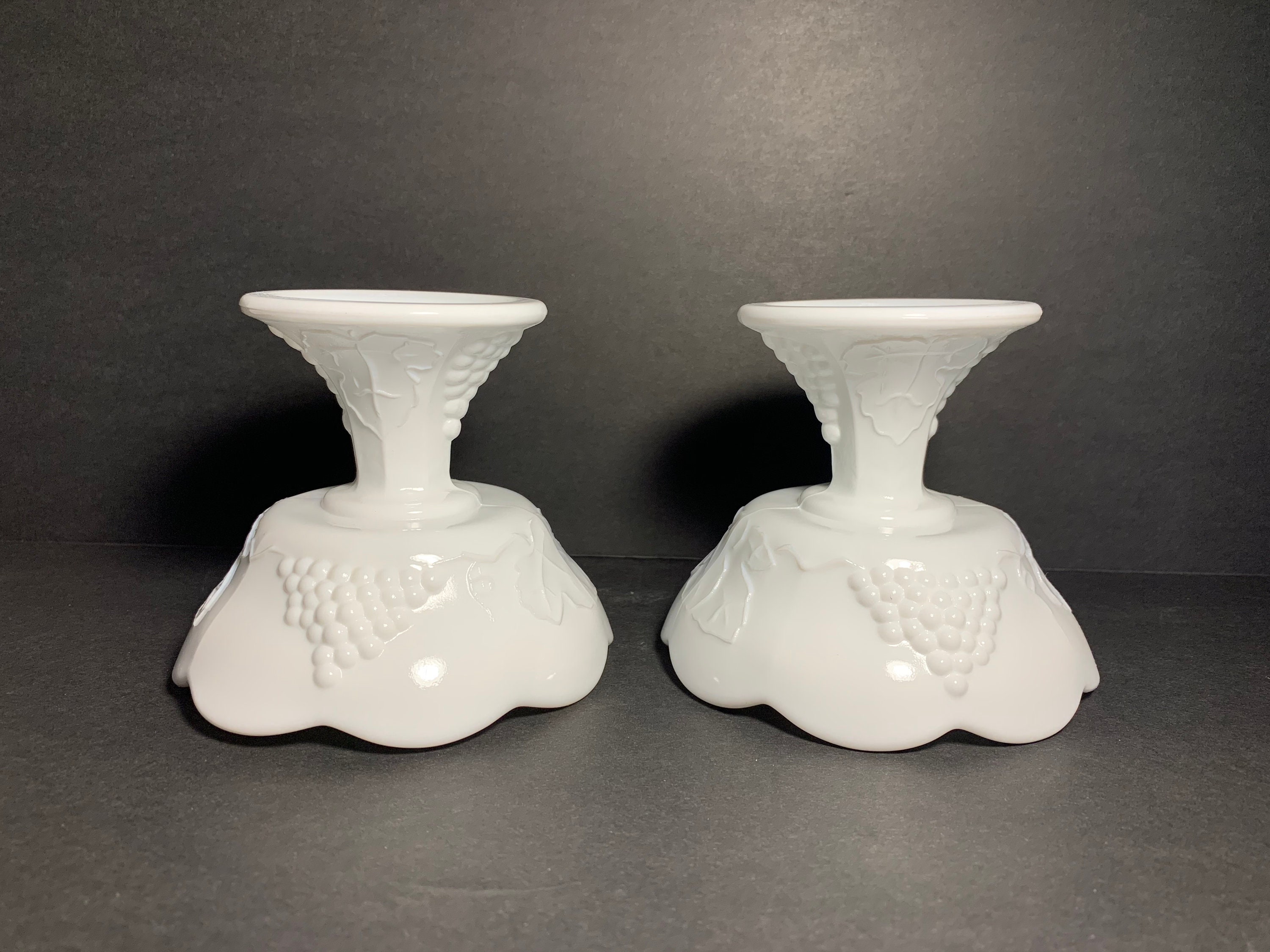 Vintage White milk glass candle holders Harvest grape and leaf Etsy