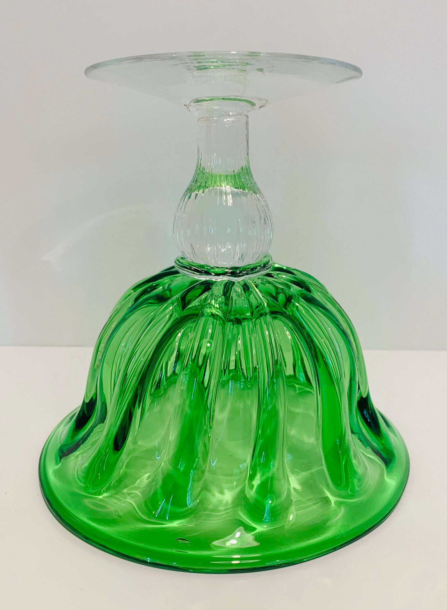 Vintage Green Glass Pedestal Compote Candy Fruit Dish Clear Etsy