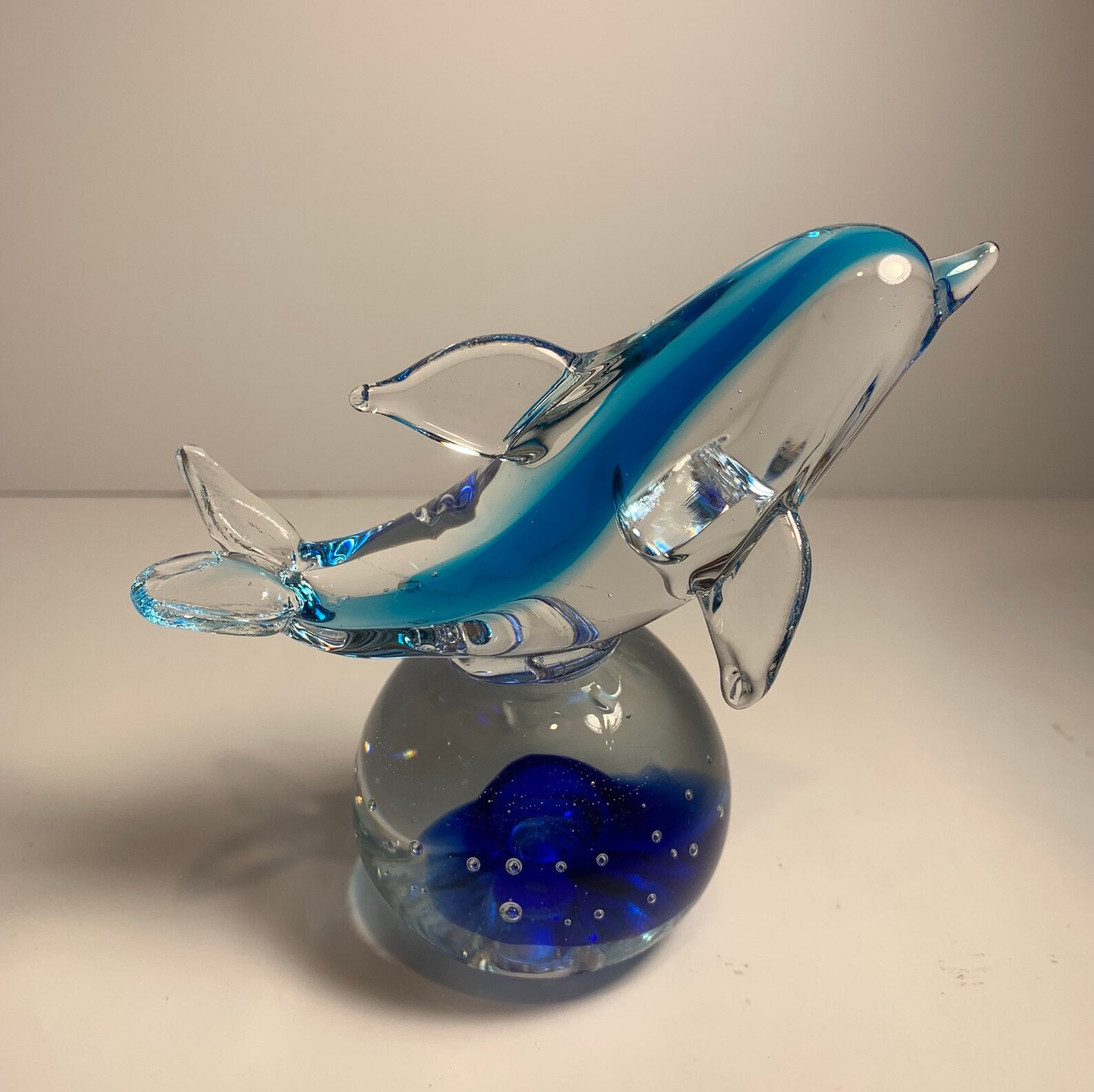 Art glass Dolphin Paperweight sitting on glass Sphere. Clear Etsy