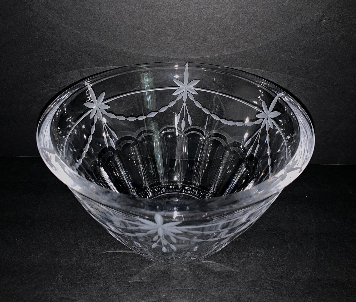 CRYSTAL STAR BOWL with ribbons. Hand cut crystal. Etched Stars Etsy
