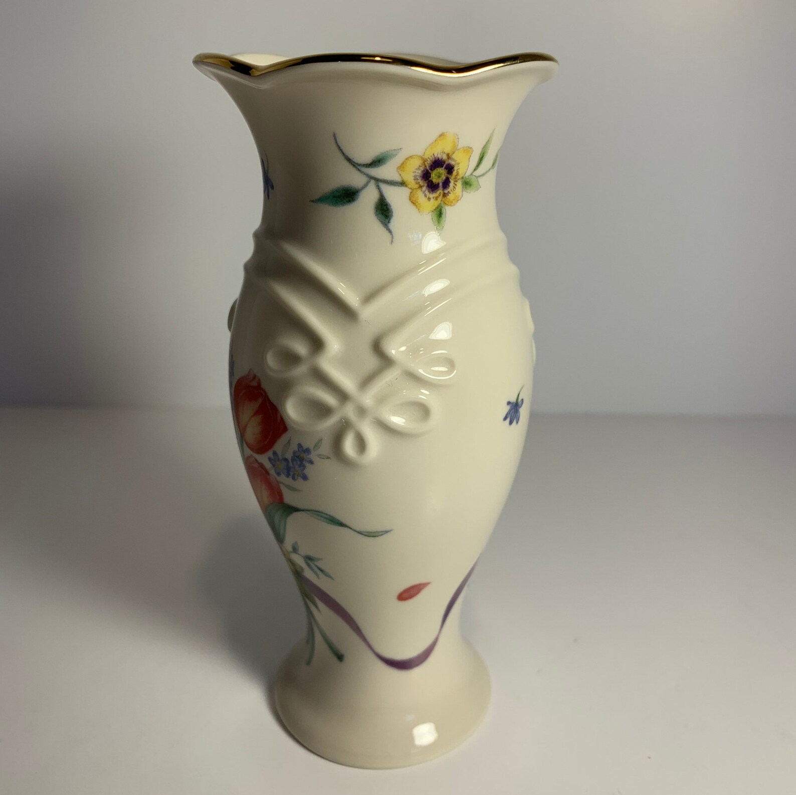 LENOX BUD VASE tulip and blue flowers with gold trim. Etsy