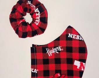 Youth Sized Husker Plaid Mask and Scrunchie