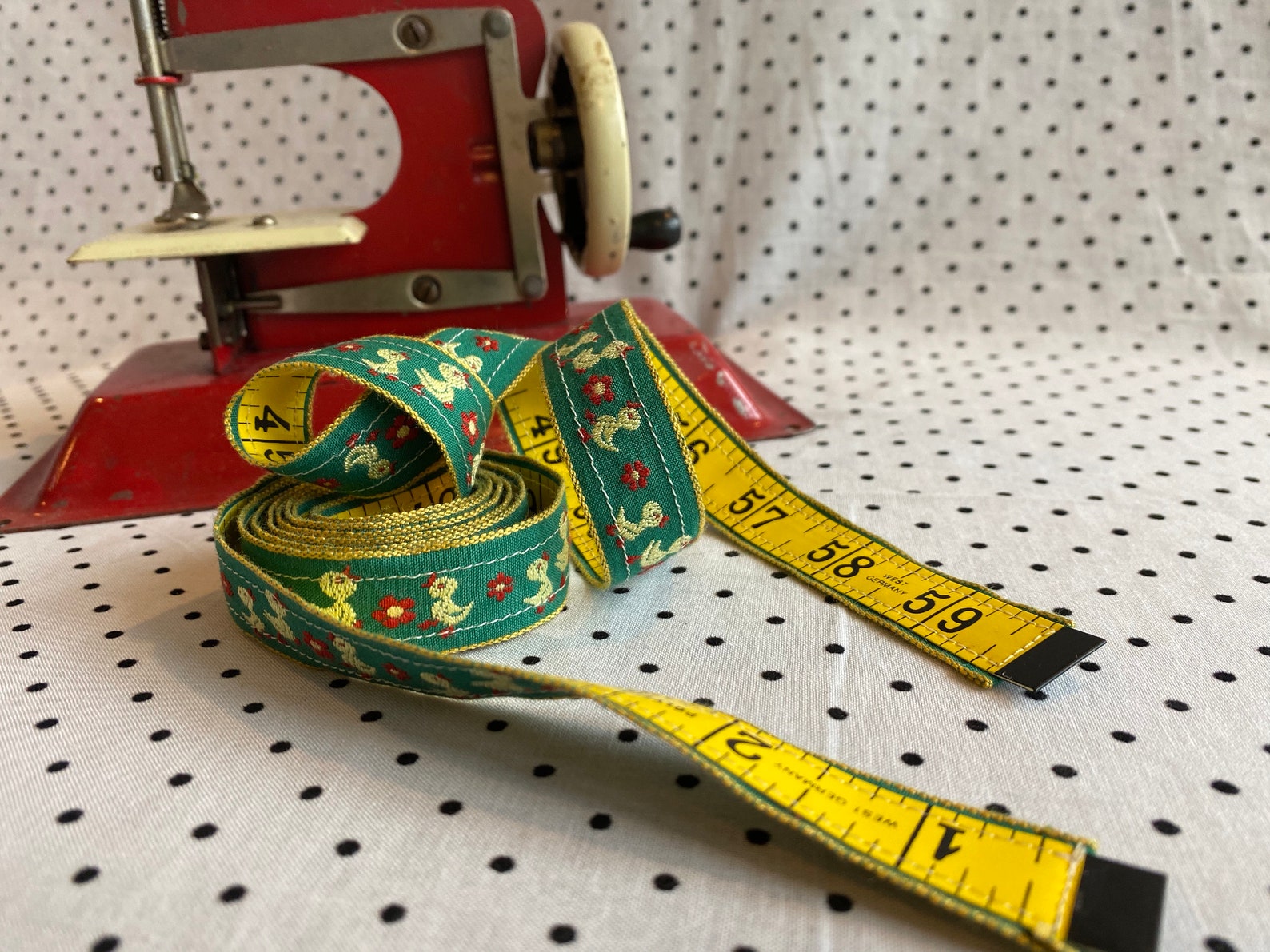 Vintage Sewing Tape Measure Reimagined Green with Ducks and Etsy