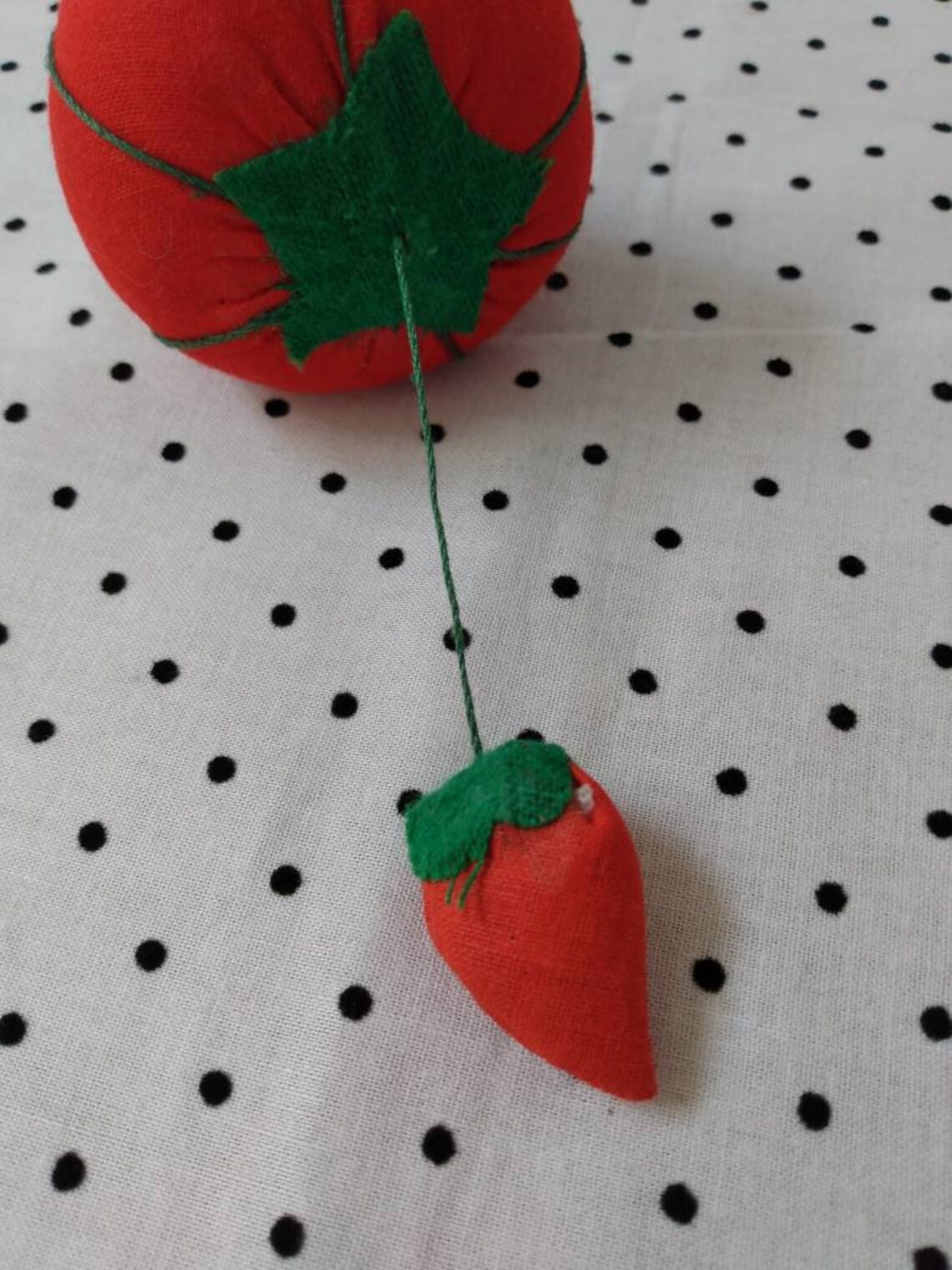 Vintage Tomato Pin Cushion with Strawberry Attached Rare Etsy