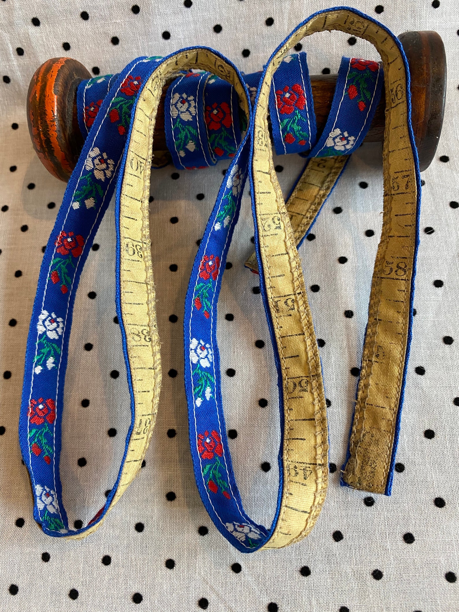 Vintage Sewing Tape Measure Reimagined Royal Blue with Red & Etsy