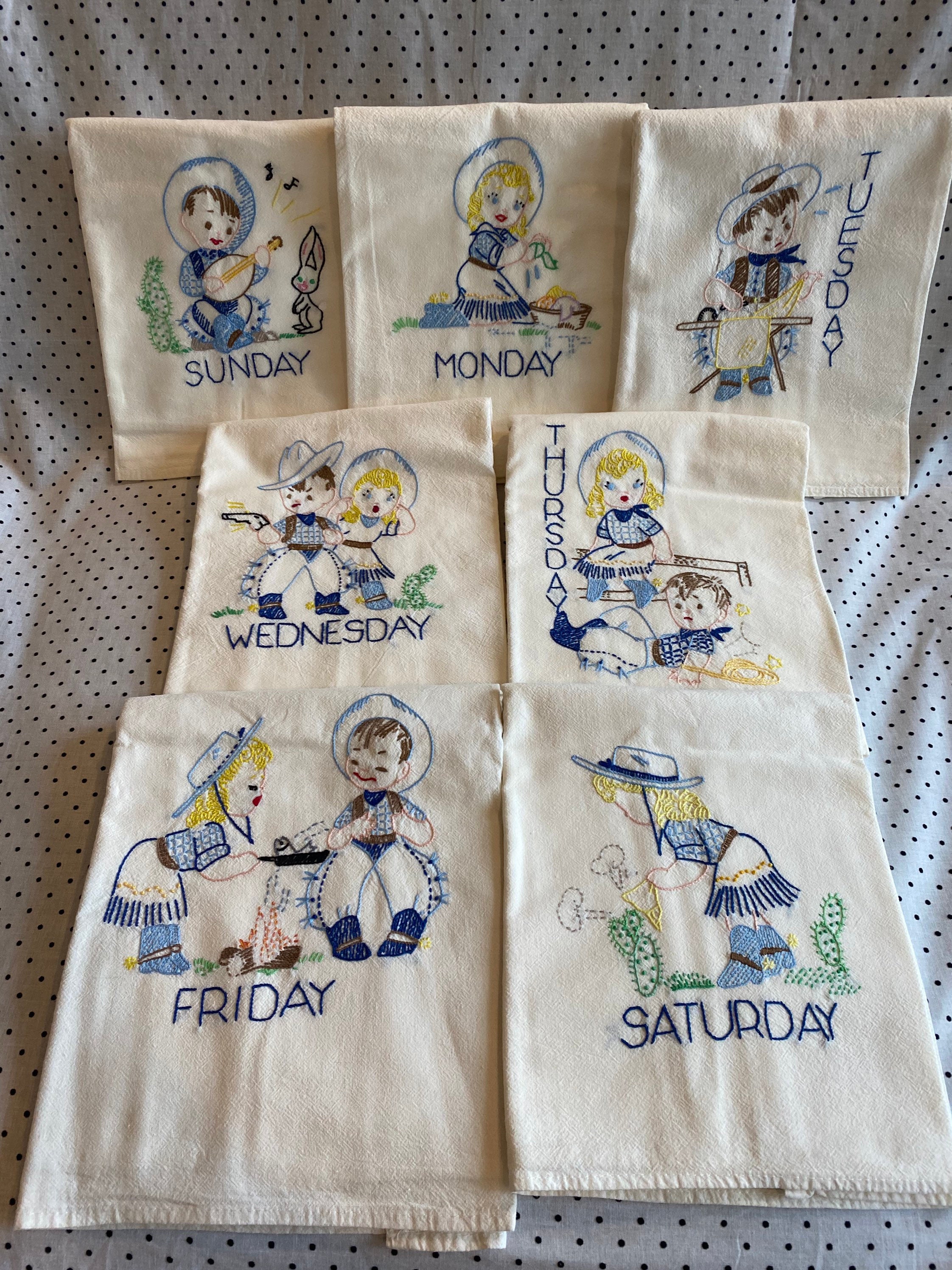 Vintage Days of the Week Cotton Kitchen Towels Complete Set Etsy