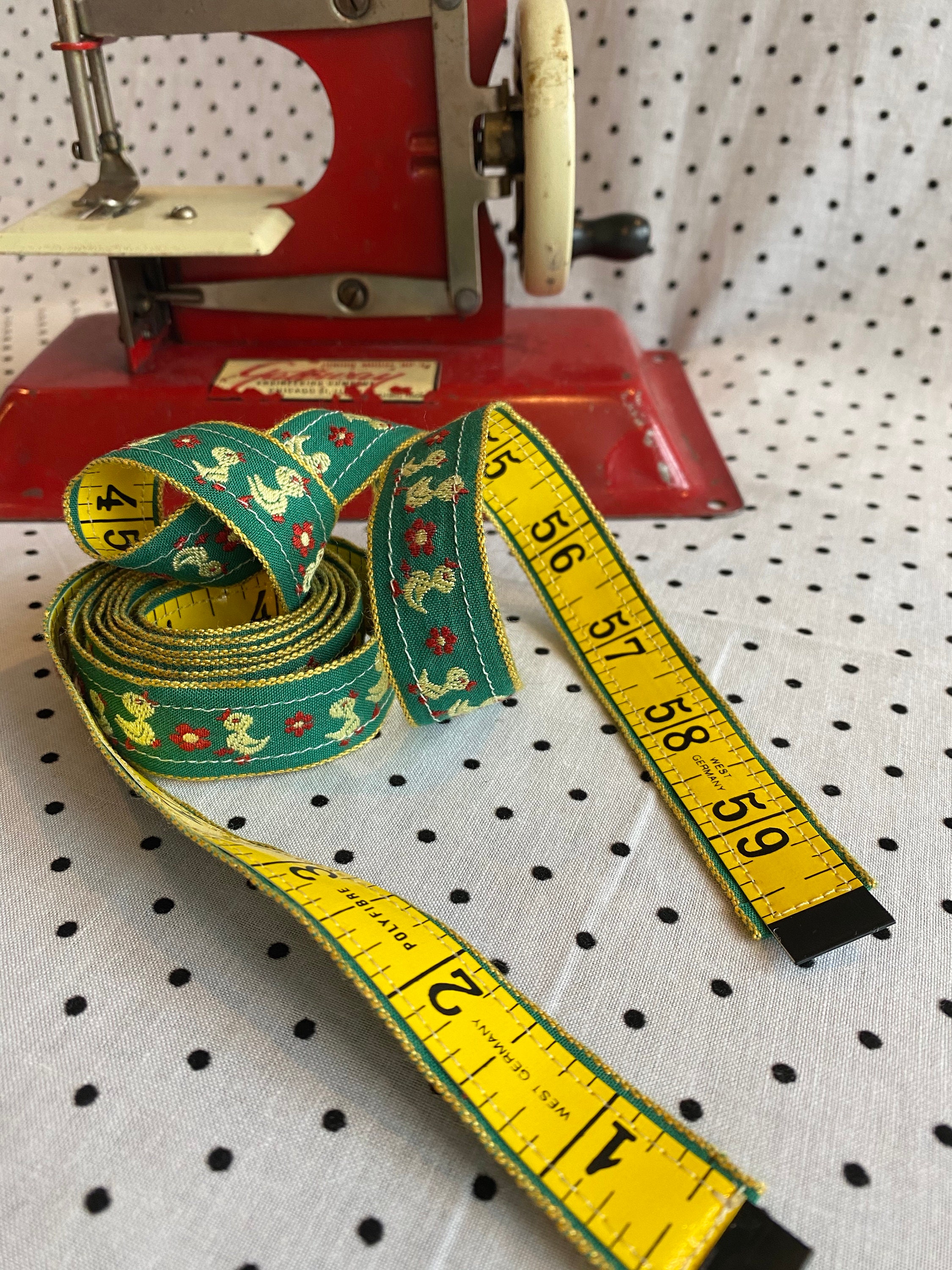 Vintage Sewing Tape Measure Reimagined Green with Ducks and Etsy