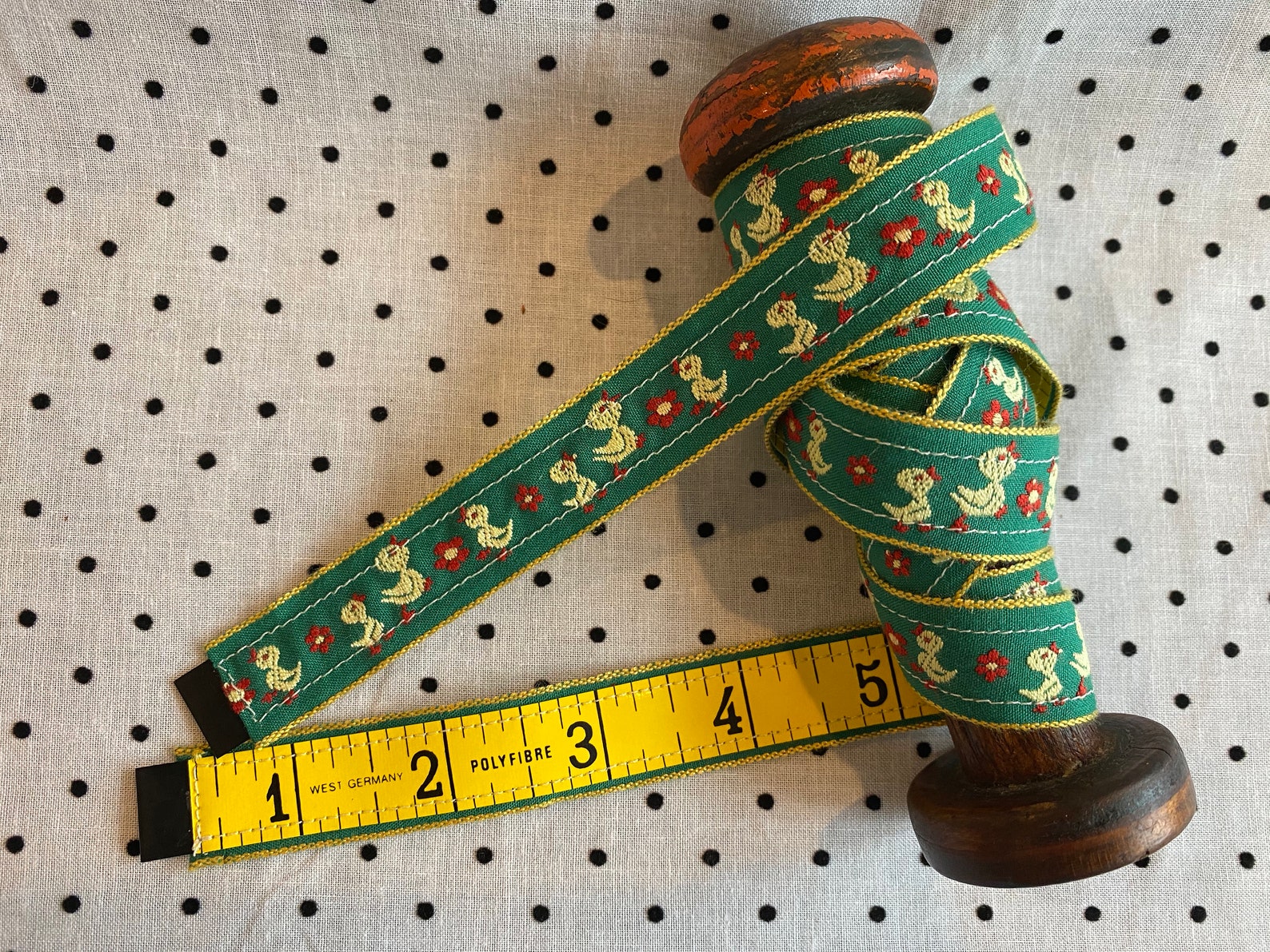 Vintage Sewing Tape Measure Reimagined Green with Ducks and Etsy