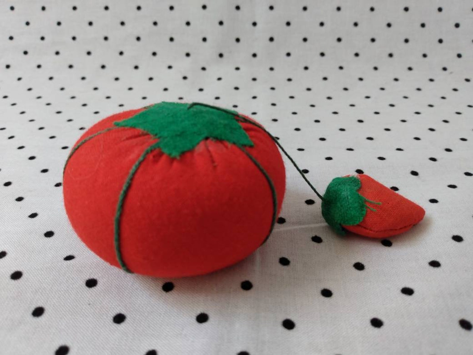 Vintage Tomato Pin Cushion with Strawberry Attached Rare | Etsy