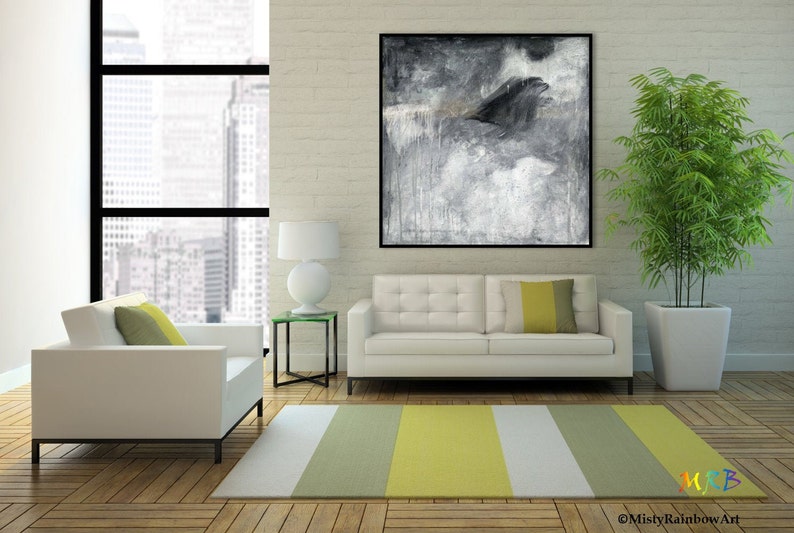 Abstract Original Large Acrylic Painting, Minimalism Painting, Black & white acrylic paint for living room- Calmness before shops Storm