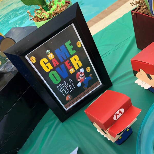 Señales de comida y golosinas para fiestas de Super Mario