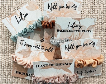 Custom Hair Ties - Scrunchie Bridesmaid - Bridal Shower gifts - Scrunchie For Bridesmaid - Scrunchie Card - Bridesmaids -bridal party gifts.