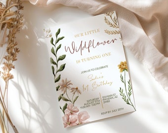 Wildflower 1st Birthday Invitation, Little Wildflower Birthday Invite, Floral Birthday Invitation, 1st Birthday Invite, Wildflower, Template