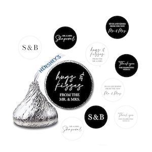 108 Printed Hershey Kiss® Stickers - Personalized Wedding Favors, Black & White Wedding Favors, Wedding Favor Ideas, Black And White Wedding