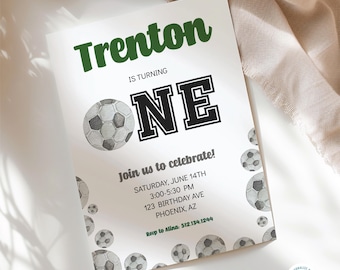 First Soccer Birthday Invitation | Editable Soccer Party Invite | Corjl Instant Download | Modern Birthday Template | Soccer Birthday