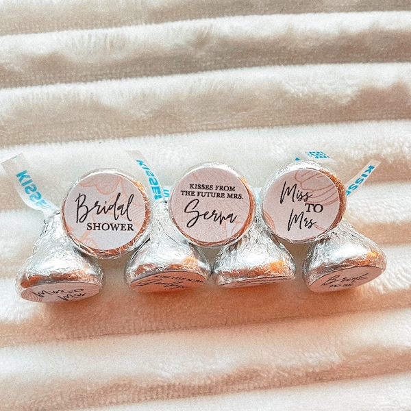108 Printed Hershey Kiss® Stickers - Personalized Wedding Favors, Bridal Shower, Custom candy label boho theme, bridal shower favor stickers