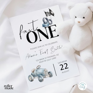 FAST ONE First Birthday Invitation, Race Car Invitation, Race Car 1st Birthday Invitation, Editable Digital Template FSTOC