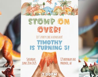 Dinosaur Birthday Invitation, Dinosaur Birthday Party Invite Template, Stomp on Over Dino Birthday, Boy Birthday Invitation Instant Download