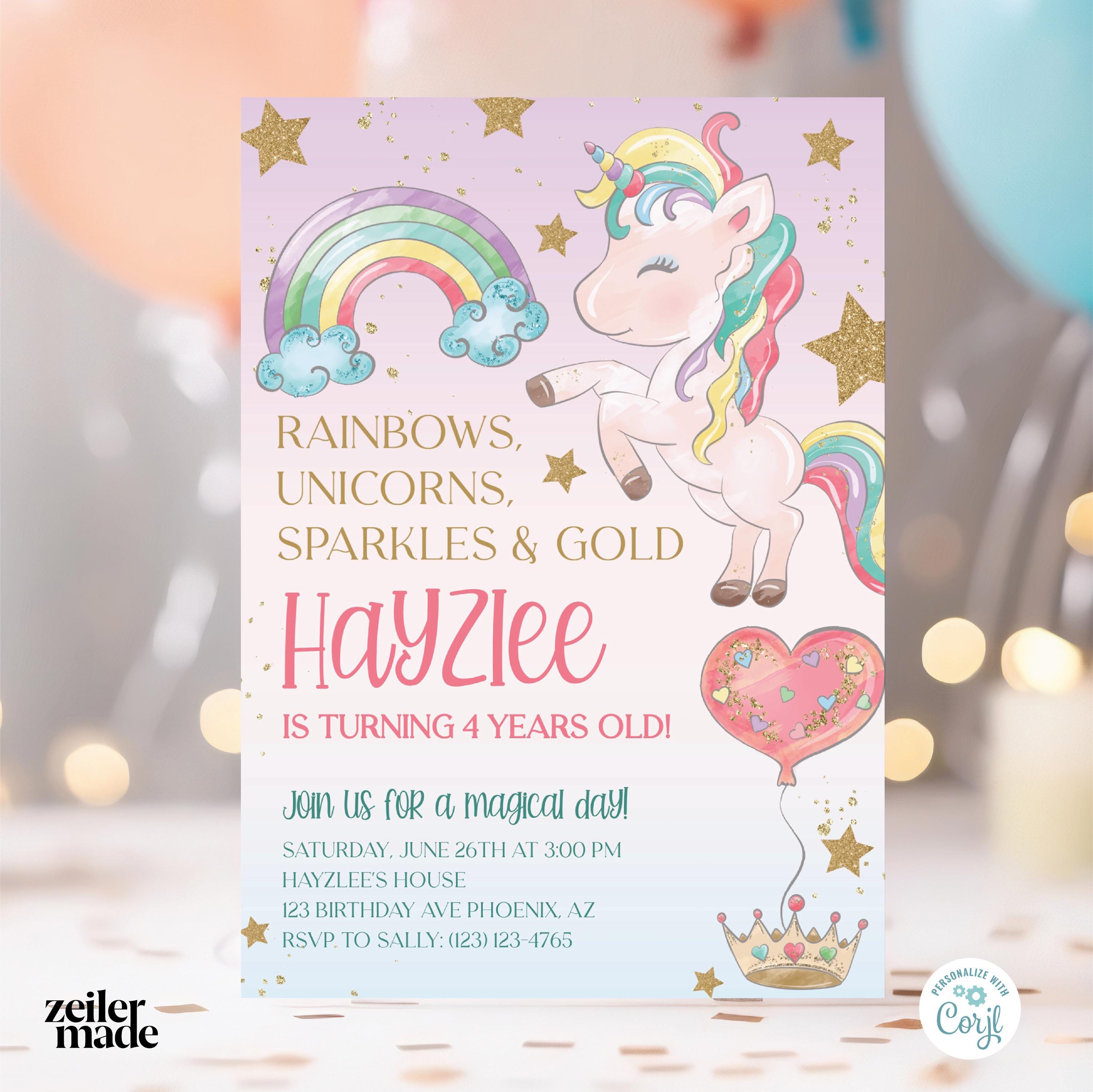 Editable Unicorn Rainbow Birthday Invitation Unicorns Rainbows Sparkles ...