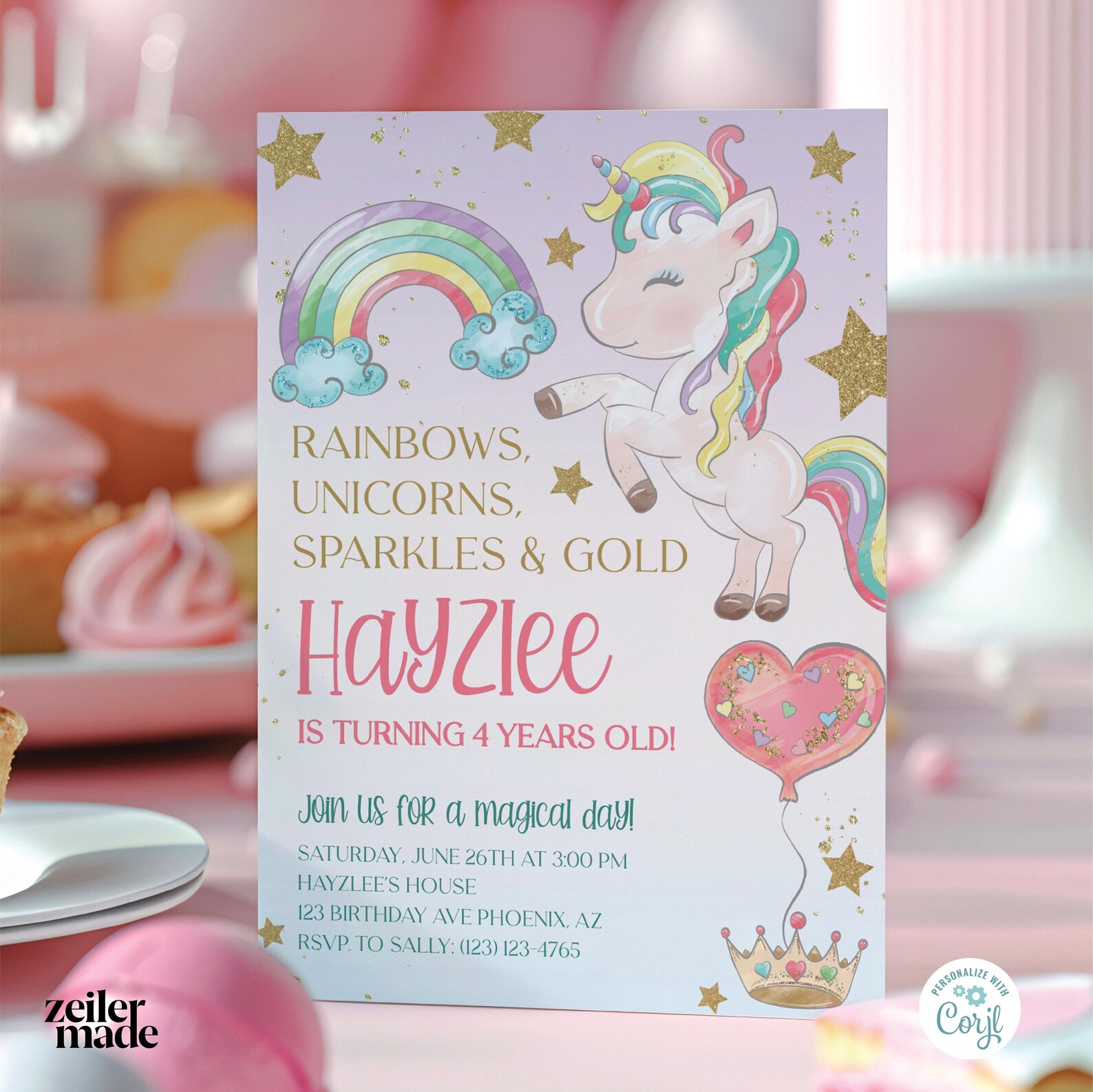 Editable Unicorn Rainbow Birthday Invitation Unicorns Rainbows Sparkles ...